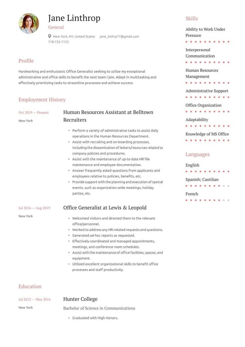 General resume examples & templates