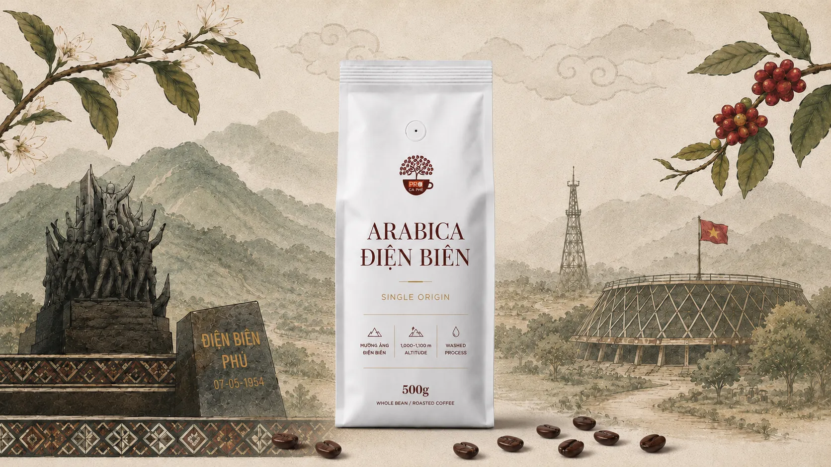 Arabica Điện Biên được tuyển chọn kỹ lưỡng để giữ nguyên bản sắc vùng trồng Tây Bắc.